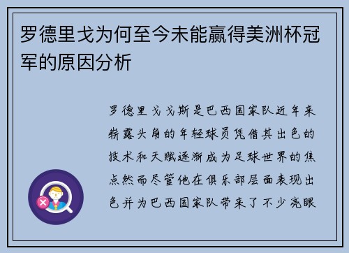 罗德里戈为何至今未能赢得美洲杯冠军的原因分析