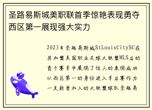 圣路易斯城美职联首季惊艳表现勇夺西区第一展现强大实力